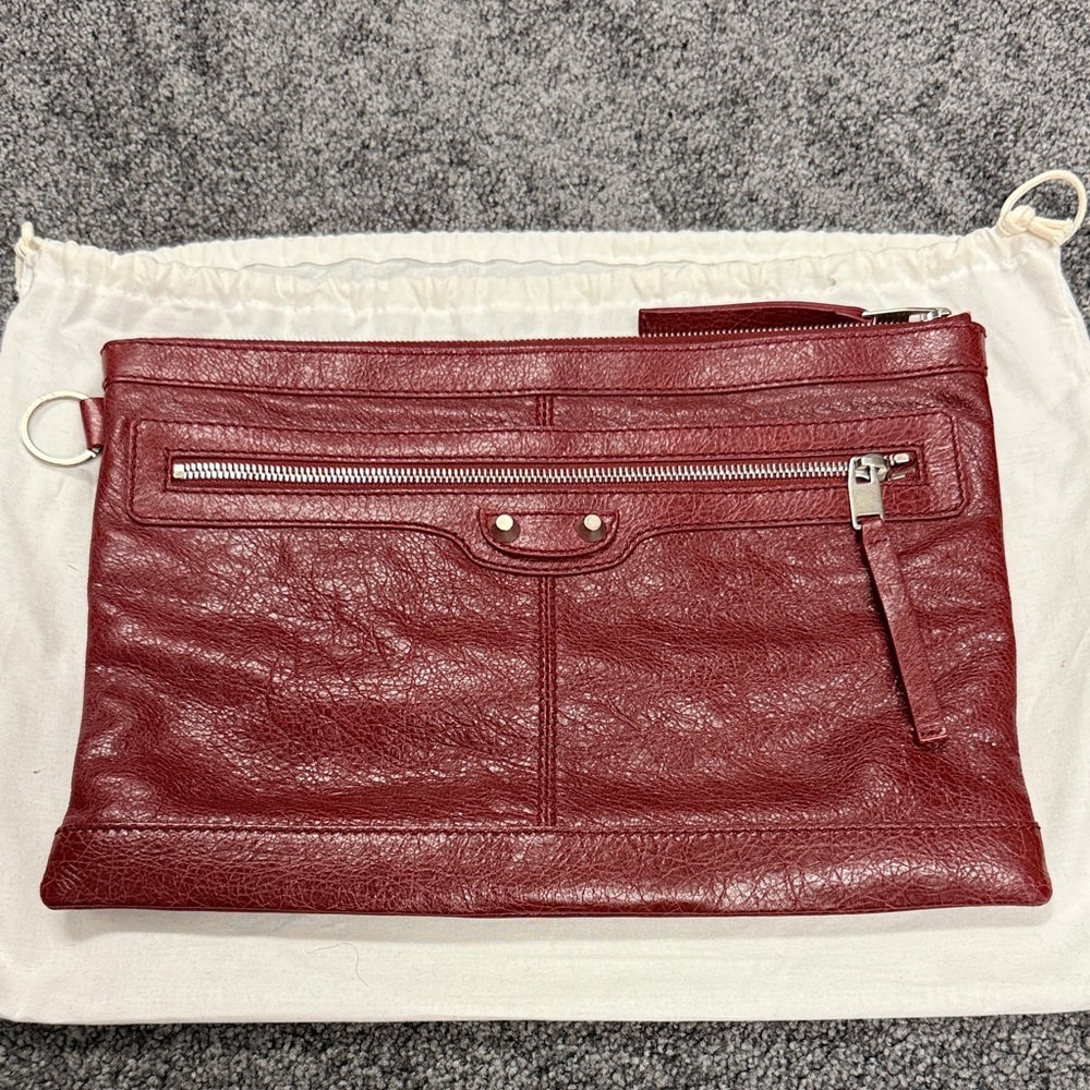 Balenciaga Burgundy Leather Pouch